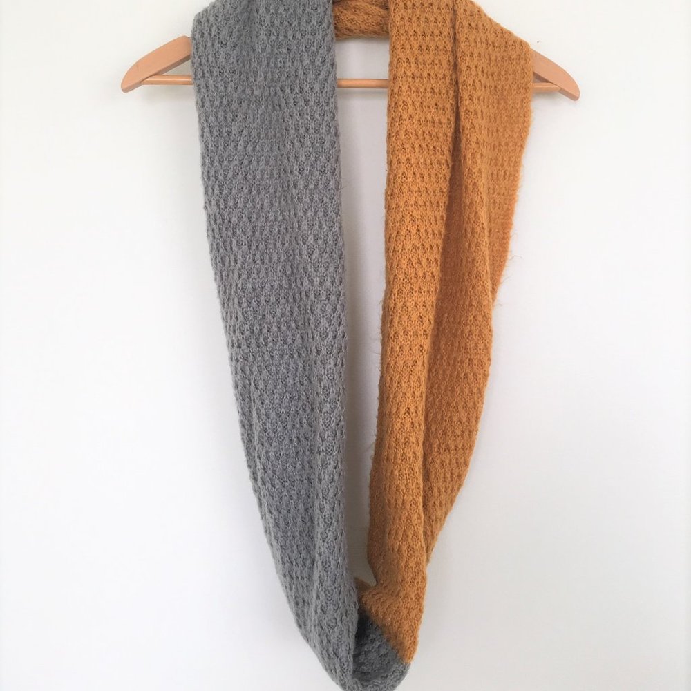 Gray & Yellow Knitted Infinity Scarf